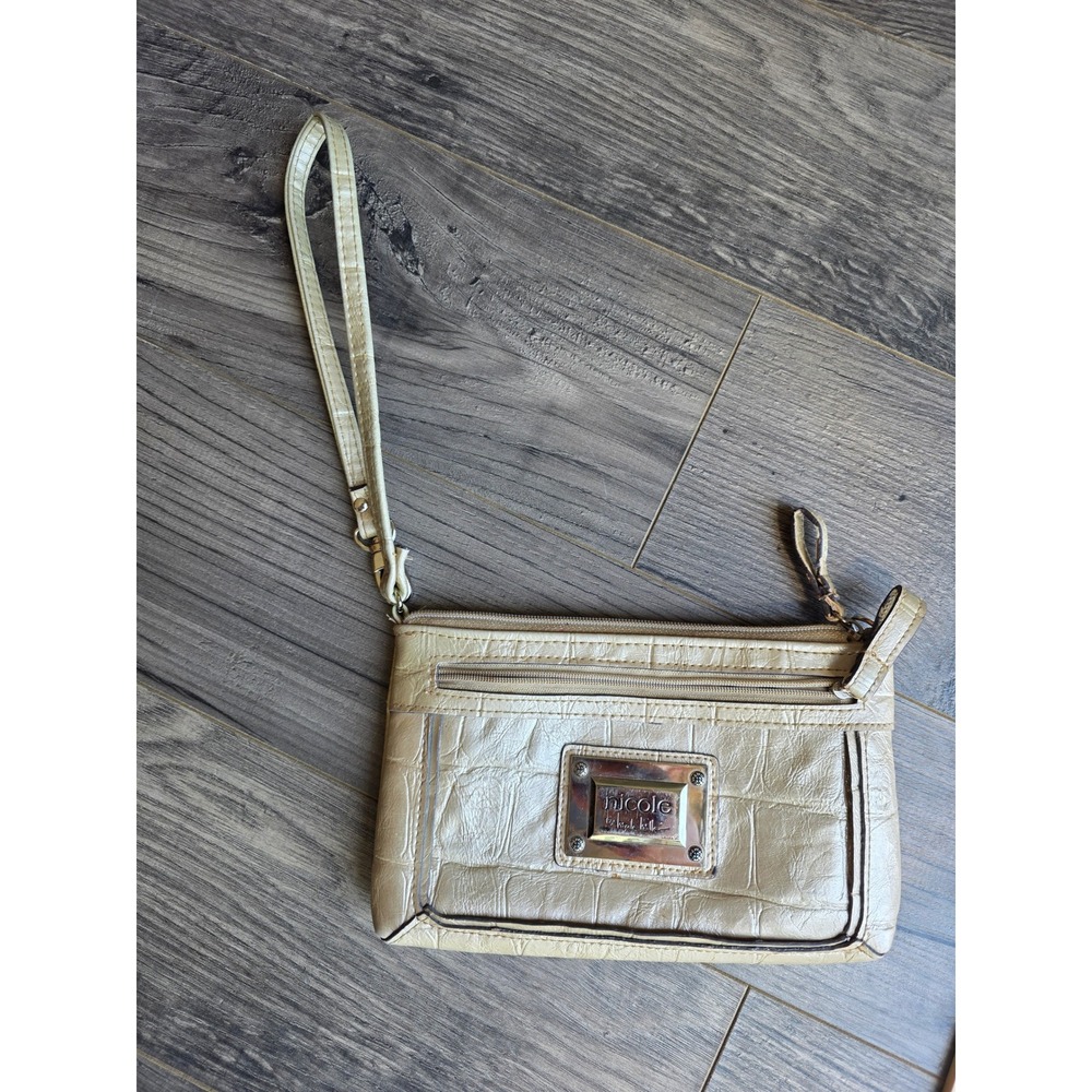 Nicole by Nicole Miller‎ Champagne Gold Croc Embossed Wristlet Clutch Bag